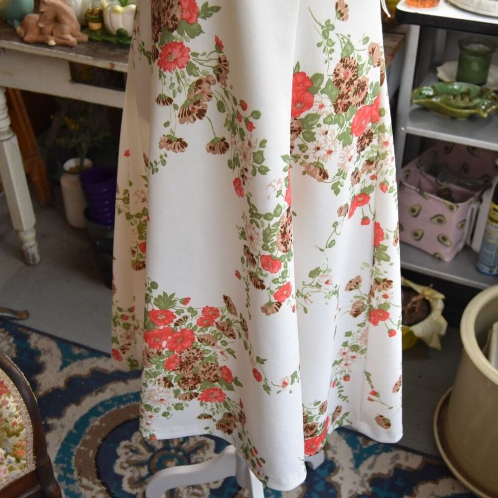 Vintage 1970s Floral Polyester Dress Pointed Collar A Line Midi Size L - Picture 7 of 7
